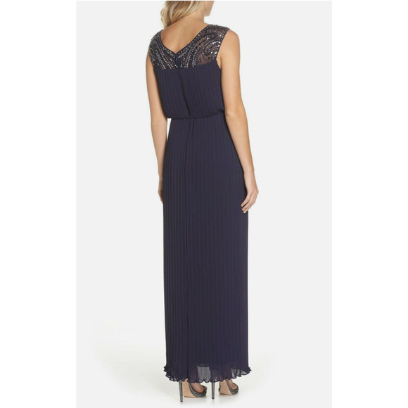Alex Evenings Women's Pleated Dress Beaded Neckline Formal NAVY Blue 10 NEW $229 - Picture 2 of 9